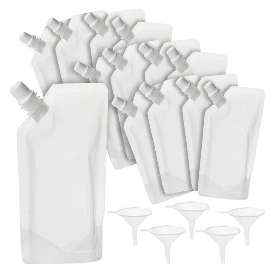 50 Pack 8oz Reusable Plastic Drink Pouches with Funnels for Juice, Soda, Beer (7 x 4 In) {6}
