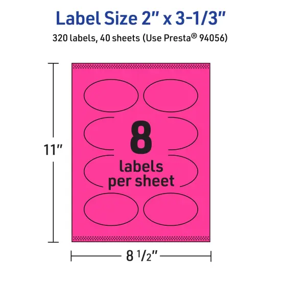 Avery Neon Magenta Paper Labels, 2" x 3-1/3" Oval {5}
