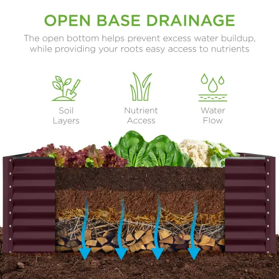 Best Choice Products 4x2x2ft Outdoor Metal Raised Garden Bed, Planter Box for Vegetables, Flowers, Herbs Burgundy {4}