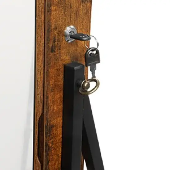 Jewelry Cabinet Floor Type Lockable Jewelry Storage Box with High Full-Length Mirror Bottom Drawer Shelves {6}