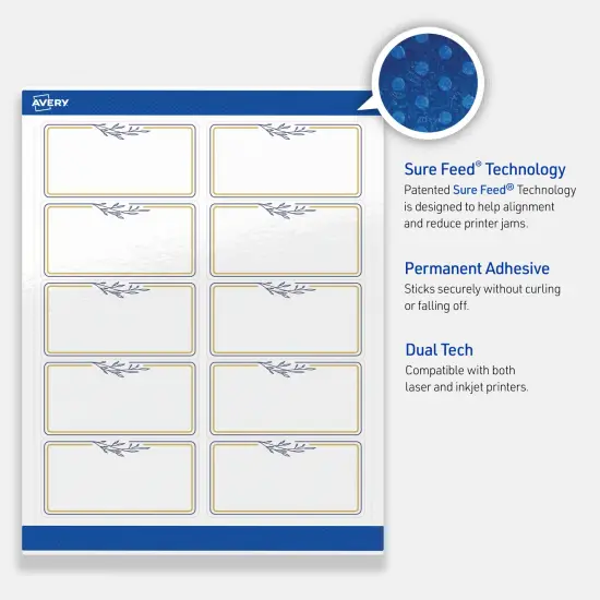 Avery Printable Rectangle Labels, Gold & Navy Border with Florals, 2" x 4", Glossy White Rectangle Labels, Permanent, Laser/Inkjet, 100ct, Great for Product Labels {3}