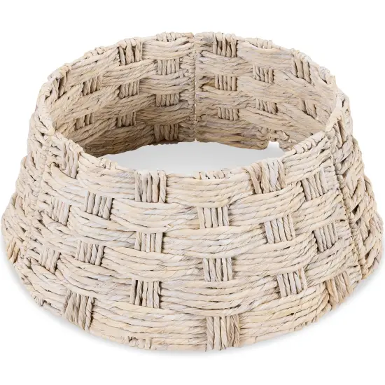 Best Choice Products 24in Basket Woven Hyacinth Christmas Tree Collar, Skirt Accessory w/ Cord Cut-Out Natural {7}