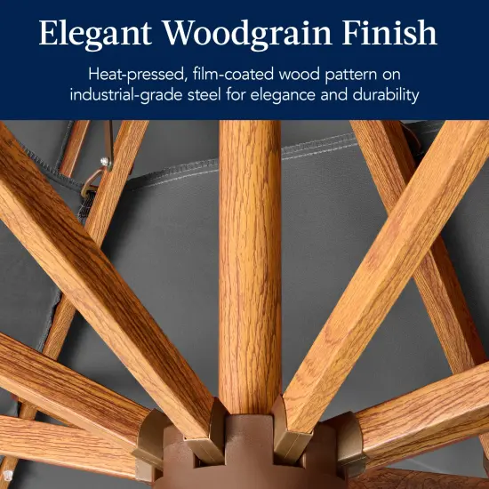 Best Choice Products 10ft Square Woodgrain Pattern 2-Tier Outdoor Solar LED Cantilever Umbrella w/ Base Gray {3}