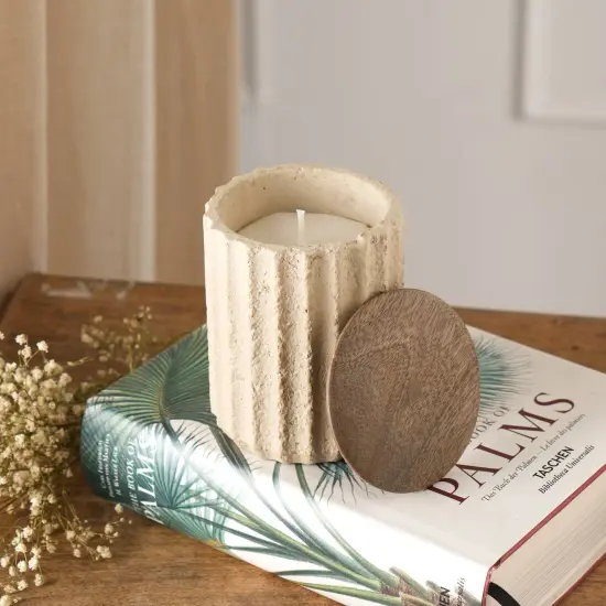 Beige Ecomix Wax Fill Fragrance Jar Candle With Wooden Lid {3}