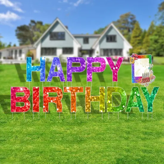 14Pcs Happy Birthday Yard Signs with Stakes, Flordeluna 16&rdquo; Large Size Birthday Lawn Sign, Happy Birthday Sign Personalized Age, Outdoor Birthday Decoration, Durable, Reusable {1}