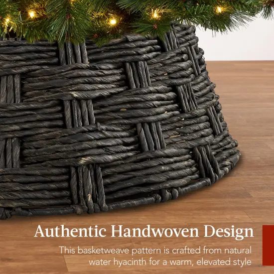 Best Choice Products 24in Basket Woven Hyacinth Christmas Tree Collar, Skirt Accessory w/ Cord Cut-Out Espresso {3}