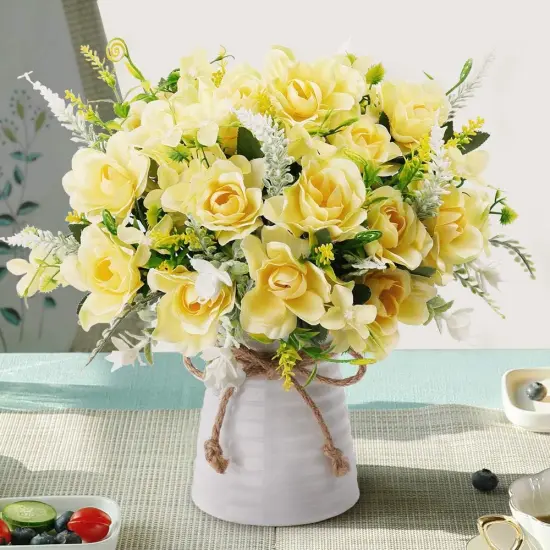 Artificial Flowers with Vase Fake Silk Flowers in Vase Gardenia Flowers Decoration for Home Table Office Party (Champagne) {2}