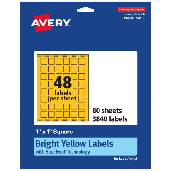 Avery Bright Yellow Paper Labels, 1" x 1" Square {1}