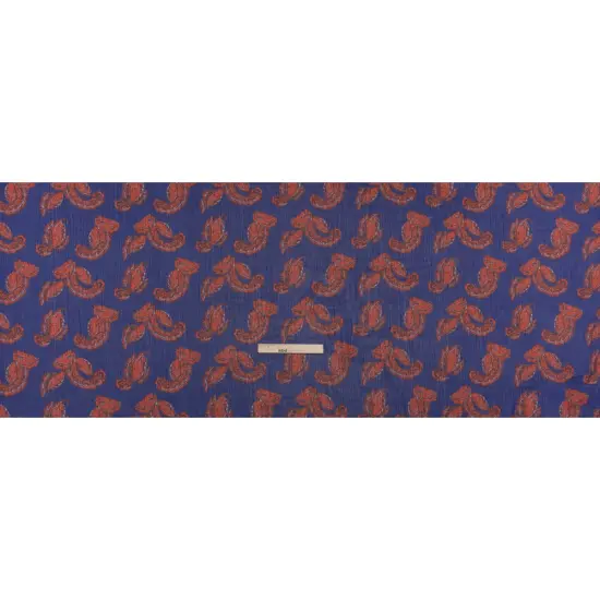 1 Yard Red and Blue Paisley Crinkled Polyester Chiffon Fabric Metallic Silver Pinstripes 56 Inches Width {3}