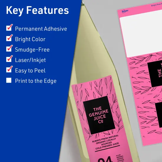 Avery Bright Pink Paper Labels, 3-1/4" x 8-3/8" Rectangle {2}