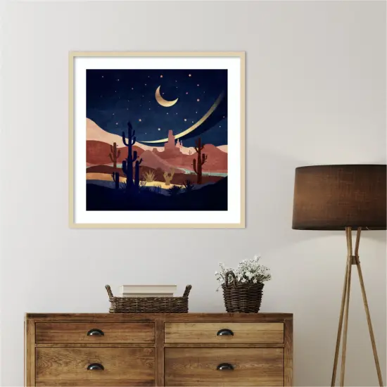 Blue Western Night by Emel Tunaboylu Wood Framed Wall Art Print {5}