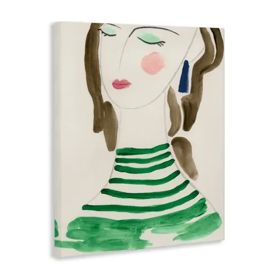 Stupell Industries Woman in Green Stripes Canvas Wall Art Design by June Erica Vess  {3}