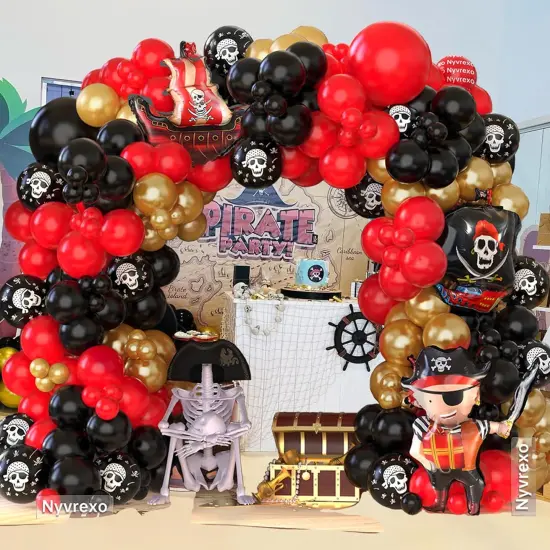 142Pcs Red Black Metallic Gold Balloon(Black, Red, Metallic Gold) {4}