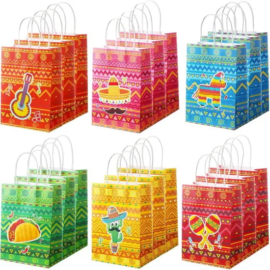 18 Pcs Mexican Fiesta Gift Bags Fiesta Paper Bags Cinco De Mayo Bags Candy Treat Favors Goodie Bags Mexican Themed Fiesta Party Favor Bags Taco Bar Decorations for Mexico Birthday Party Supplies {1}