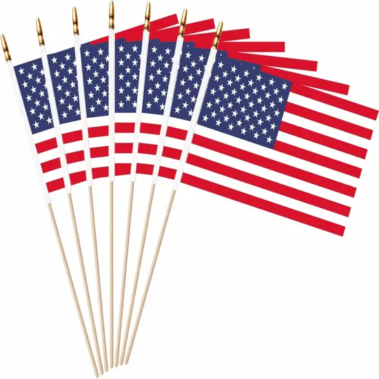 20 Pack US American Mini Stick Flags USA Small Miniature Handheld Flag Decorations,5x8 Inch {1}