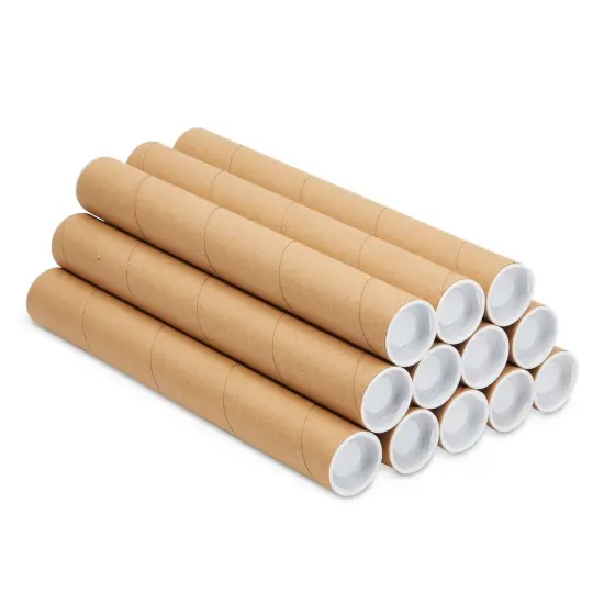 12-Pack Mailing Tubes with Caps, 1.5x12-Inch Kraft Paper Poster Tube for Shipping, Packing, Bulk Round Packaging, Cardboard Mailers, Art Prints, Maps, Blueprint (Brown) {1}