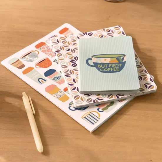 But First Coffee Stitched Notebook Set, Softcover Journal, Class Notebooks {3}