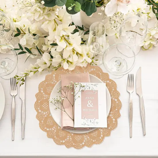 120 Pieces Paper Doilies 13.5 Inch Round Paper Doilies for Food Brown Disposable Lace Paper Doilies for Dining Tables Decorative Paper Placemats Bulk for Cakes Desserts Crafts {5}