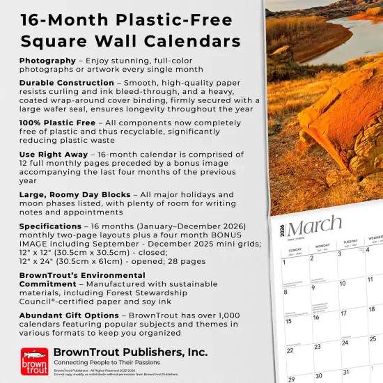 North Dakota Wild & Scenic | 2026 12 x 24 Inch (Hanging) Monthly Square Wall Calendar | Plastic-Free {6}