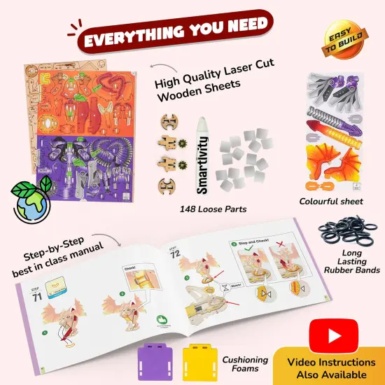 Smartivity: Steam Warriors - Clash Of Dragons - DIY 2 Player Battle Game, Build Your Wooden Toy Figures, Play-Learn, STEM Science Building, Kids 6+ {3}