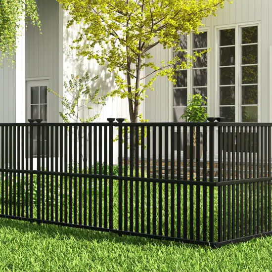Costway 2/4 PCS Air Conditioner Fence Panels with Metal Ground Stakes No Dig Trash Can Enclosure Black {2}