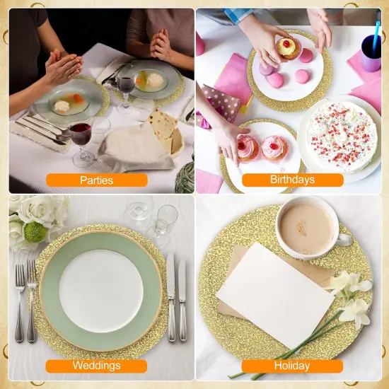 100 Piece Gold Placemats 13 Inch Disposable Gold Foil Place Mats Round Mesh Pressed Paper Placemat {5}