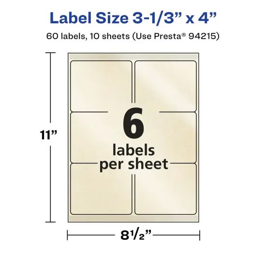 Avery Pearlized Ivory Rectangle Labels with Sure Feed Technology, 3-1/3" x 4" {5}