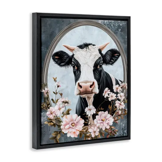 Stupell Industries Flower Horned Cow Portrait Floating Frame, design by Petal Prints Design {9}