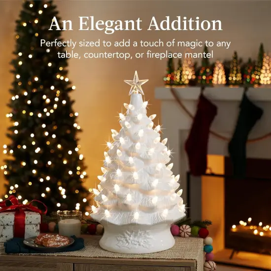 Ceramic Christmas Tree, Hand Painted Green Tabletop Tree with 74 Multicolor LED Bulbs & Star Topper White {5}