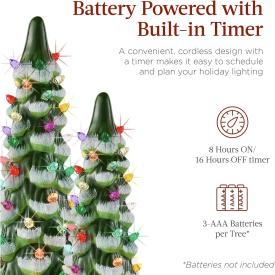 Set of 3 Ceramic Christmas Trees Pre-Lit Tabletop D&eacute;cor with LED Lights Green W {10}