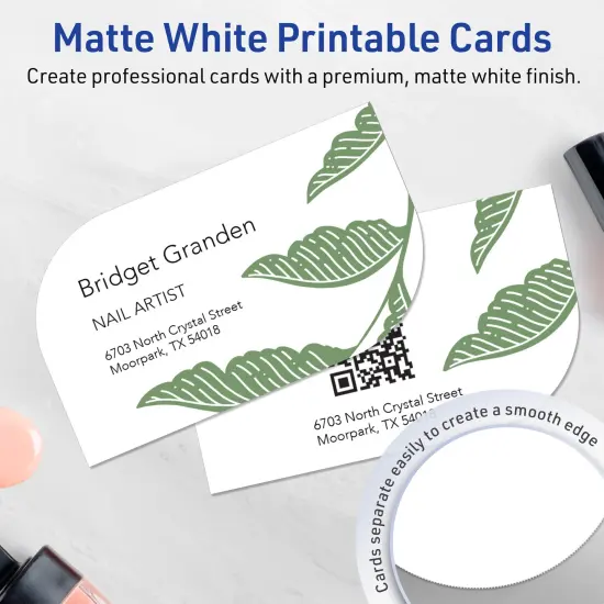 Avery Printable Leaf Business Cards, Sure Feed Technology, 2" x 3-1/2", Matte White Cardstock, Print-to-The-Edge, Laser/Inkjet Printable, 80 Total {9}
