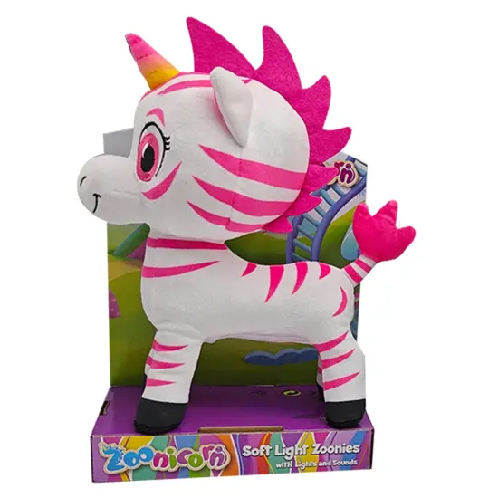 Zoonicorn: Soft Light Zoonies - Assorted Character Plush (Pink Aliel Or Green Ene) - Light-Sound Cuddly Stuffed Figure, LED Horn, Plays Music, Kids 3+ {1}