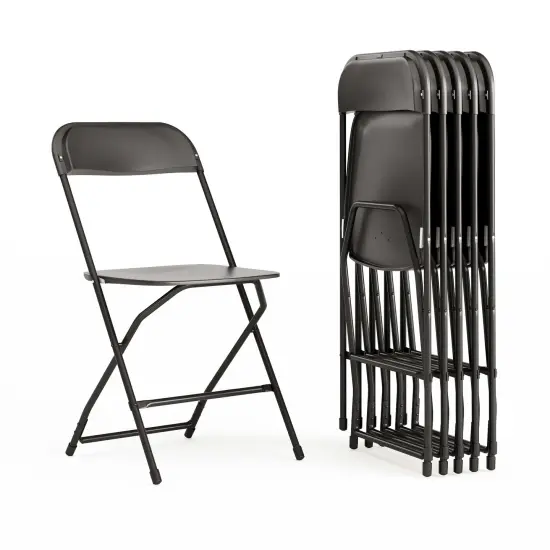 Emma and Oliver Set of 6 Stackable Folding Plastic Chairs - 650 LB Weight Capacity Black {2}
