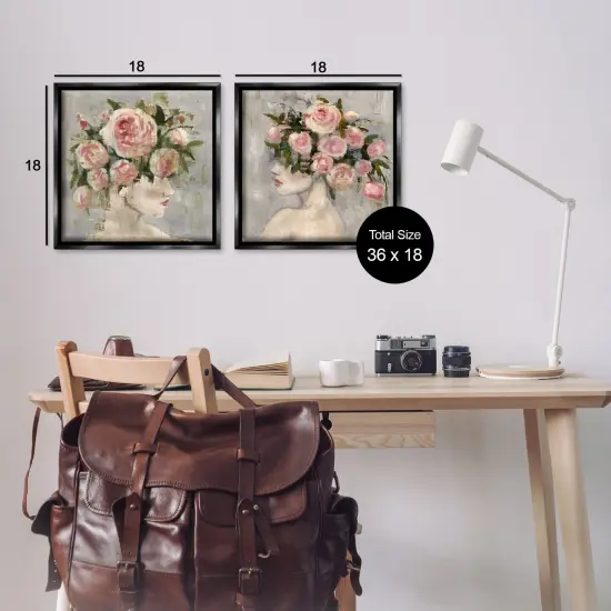 Stupell Industries Surreal Women with Roses 2pc Floater Framed Canvas Wall Art Set Design by Charity Henderson {3}