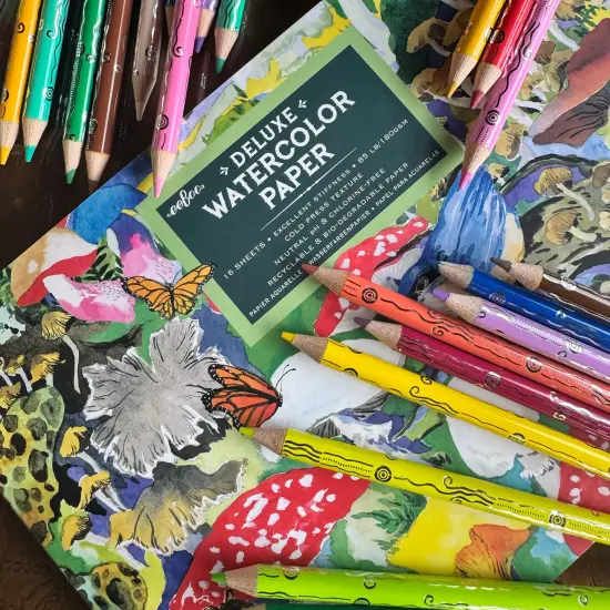 eeBoo Piece & Love: Mushroom Watercolor Pencils - 24 Piece Set, Vibrant Colors, Artist Quality, Stylish Foil Design, Adults Art & Craft Supplies {7}