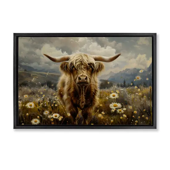 Stupell Industries Cattle in Daisy Field Floater Framed Canvas Wall Art Design by LSR Design Studio {1}