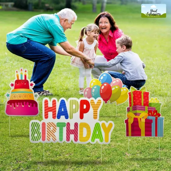 Yard Expressions 4pc Happy Birthday Yard Signs with Stakes - Easy to Install Happy Birthday Yard Sign - Large 16" Waterproof Birthday Sign Yard &ndash; Durable, Reusable & Colourful Happy Birthday Lawn Sign {3}