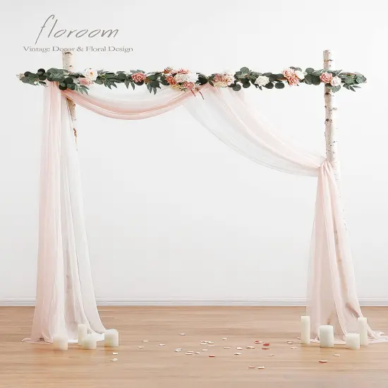 Wedding Arch Draping Fabric 2 Panels 20Ft Chiffon Fabric Drapes Arbor Drapery Wedding Ceremony Reception Swag Decorations (Blush & White) {5}