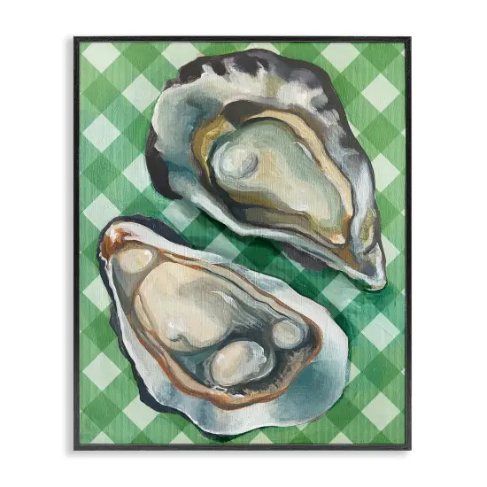 Stupell Industries Oysters on Green Plaid Framed Giclee Wall Art Design by Daphne Polselli {1}
