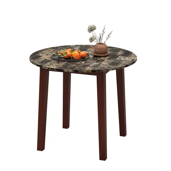 Rubber Wood Round Dining Table with Marble Top, Safe Corners and Easy Assembly Brown {4}