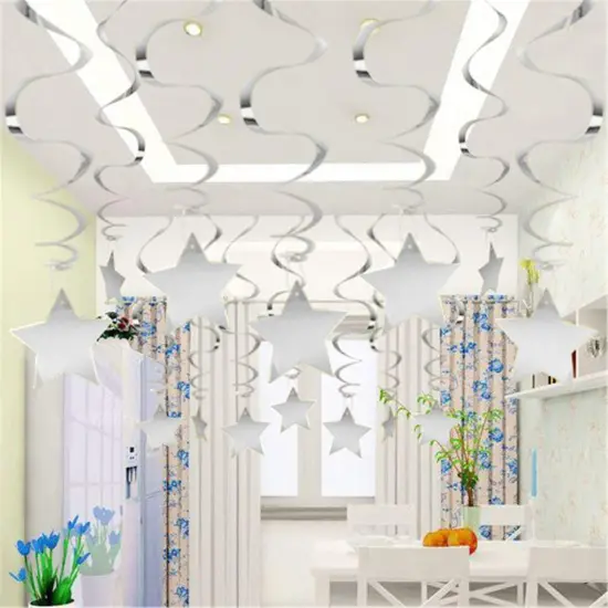Silver Star Hanging Swirl Party Decorations {3}