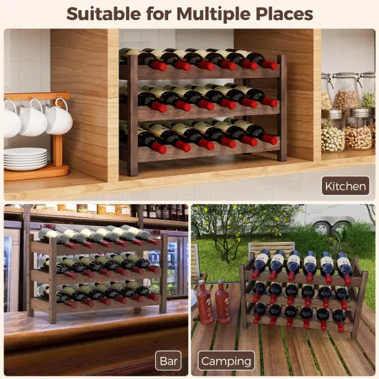 3-Tier Wine Rack Holds 18 Bottles with PU Coating and Anti-Slip Feet Coffee {5}