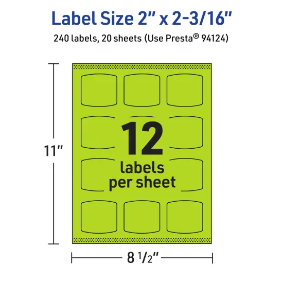 Avery Bright Green Paper Labels, 2" x 2-3/16" Arched Square {5}