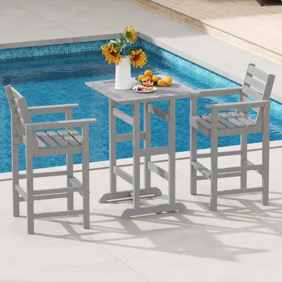 Set of 2 Patio HDPE Adirondack Bar Chairs with Wide Armrests and Inclined Backrest Perfect for Outdoor Use Grey {2}