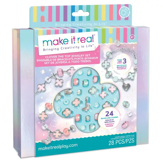 Make It Real: Clover The Top - 28 pc DIY Jewelry Set, Design & Create 3 Bracelets, Soft Pastel Beads & Charms, Jewelry Craft Kit, Girls & Kids 8+ {1}