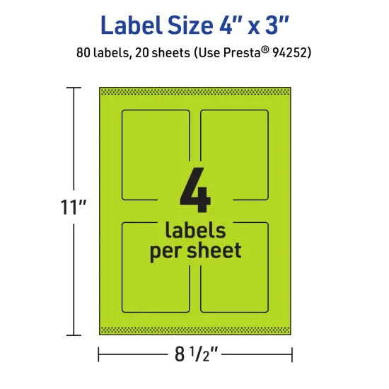 Avery Bright Green Paper Labels, 4" x 3" Rectangle {5}