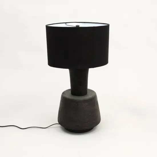 Handcrafted Wood Table Lamp with Black Fabric Shade &ndash; 16.5" x 16.5" x 29" {3}