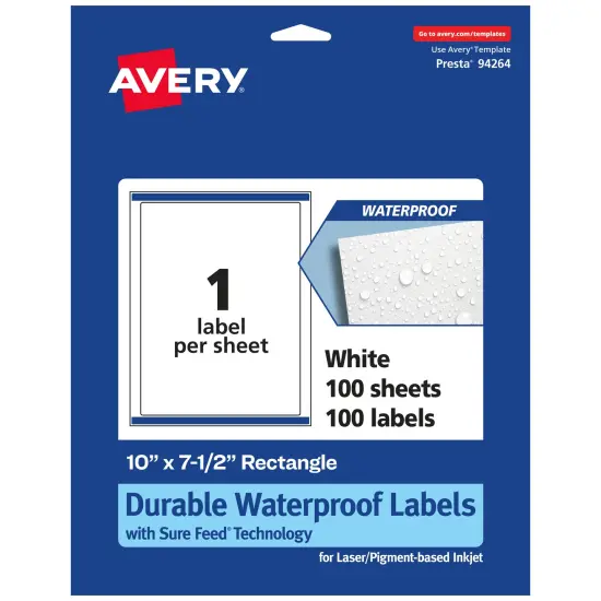 Avery Durable Waterproof Rectangle Labels with Sure Feed, 10" x 7.5" {1}