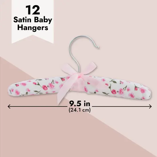 12 Pack Satin Padded Baby Hangers for Closet, Nursery, Baby Clothes, Pink Floral Design (9.5 In) {3}