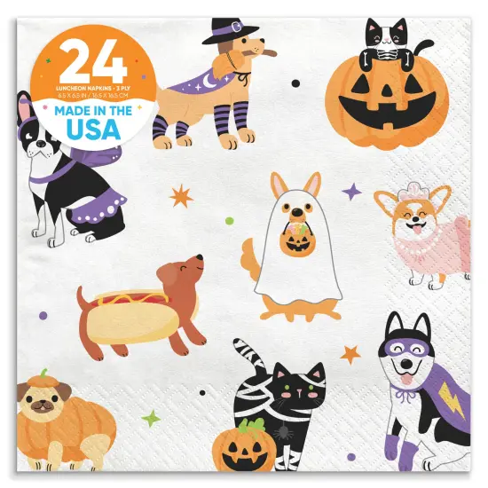 Big Dot of Happiness Halloween Pets Party Napkins, Cat and Dog Costume Party Halloween Decor, White 3-Ply Paper Luncheon Napkins - 24 Count {1}